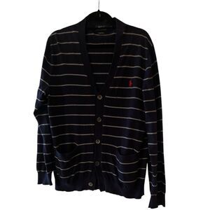Ralph Lauren Classic Blue/Tan Pima Cotton Cardigan size L